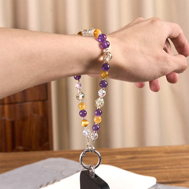 Buddha Stones Amethyst Golden Tiger Eye Beaded Balance Key Chain Phone Hanging Decoration - image 5