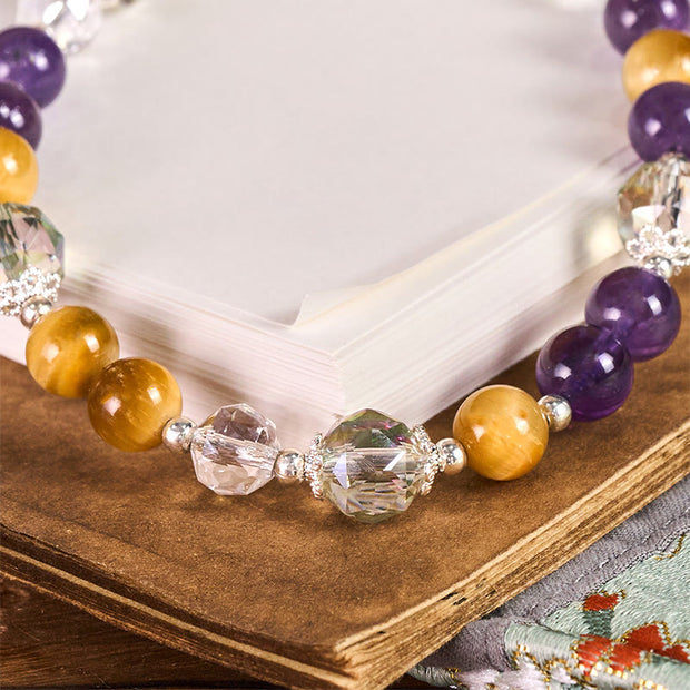 Buddha Stones Amethyst Golden Tiger Eye Beaded Balance Key Chain Phone Hanging Decoration - image 1