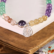 Buddha Stones Fu Character Charm Super Seven Crystal Growth Key Chain Phone Hanging Decoration - image 1