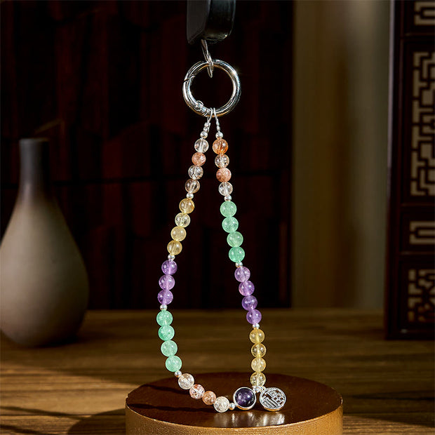 Buddha Stones Fu Character Charm Super Seven Crystal Growth Key Chain Phone Hanging Decoration - image 2