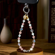 Buddha Stones Year of the Horse Strawberry Quartz White Cat's Eye Key Chain Phone Hanging Decoration - image 3