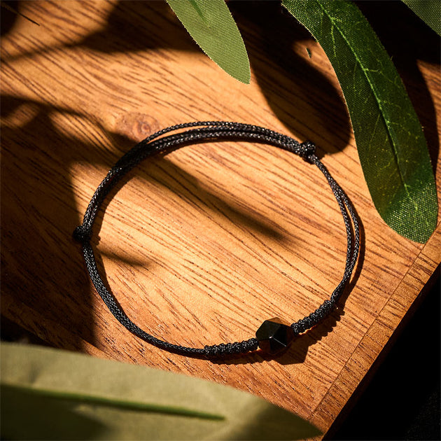 Buddha Stones Natural Black Obsidian String Braided Strength Bracelet ...