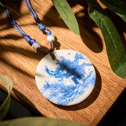 FREE Today: Enlightenment New Beginning Peony Peach Blossoms Lotus Ceramics Necklace Pendant - Village Landscape - image 12