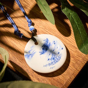 FREE Today: Enlightenment New Beginning Peony Peach Blossoms Lotus Ceramics Necklace Pendant - Misty River Boat Scenery - image 18