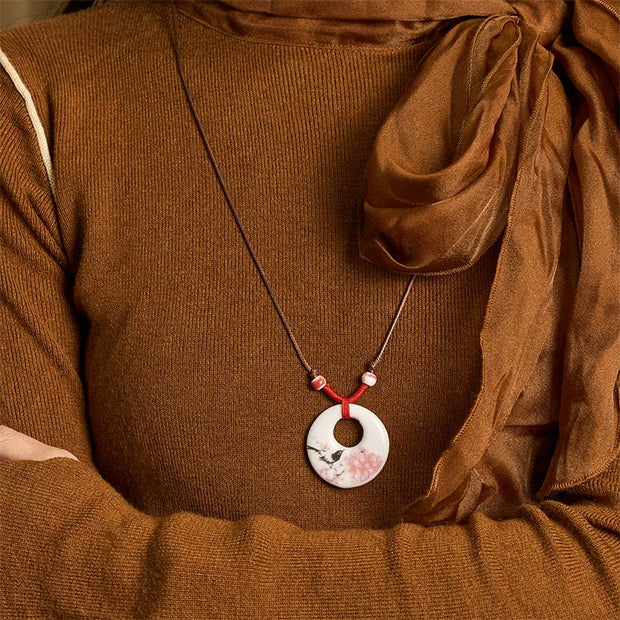 FREE Today: Enlightenment New Beginning Peony Peach Blossoms Lotus Ceramics Necklace Pendant - image 26