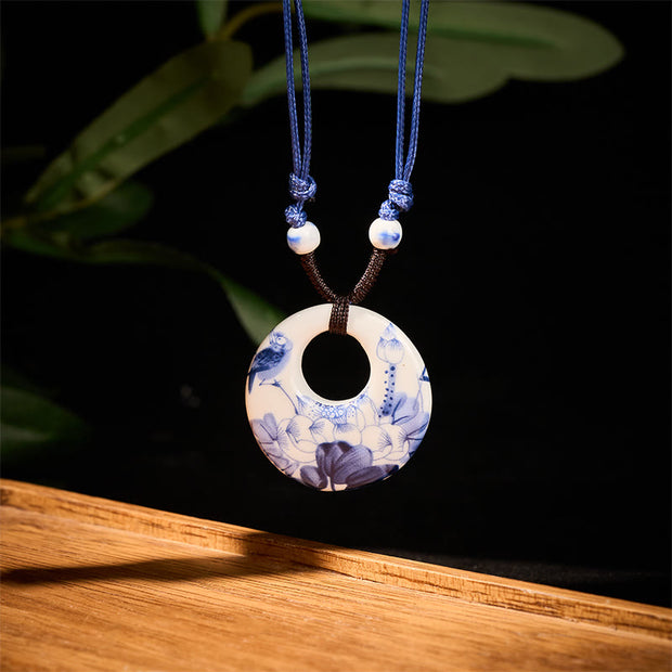 Buddha Stones Ethnic Peony Peach Blossoms Lotus Symbol Ceramics Necklace Enlightenment Pendant - image 1