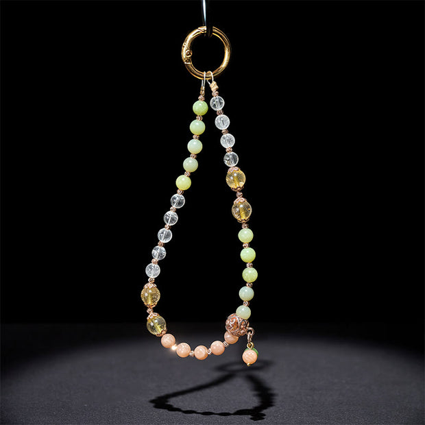 Buddha Stones Cyan Jade White Crystal Harmony Key Chain Phone Hanging Decoration - image 3