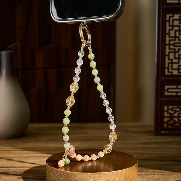Buddha Stones Cyan Jade White Crystal Harmony Key Chain Phone Hanging Decoration - image 2