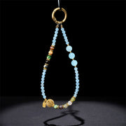 Buddha Stones Fu Character Blue Chalcedony Emotional Balance Key Chain Phone Hanging Decoration - image 3