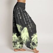 Buddha Stones Pure Cotton Chinese Calligraphy Landscape Painting Women's Elastic Waist Harem Pants - image 7