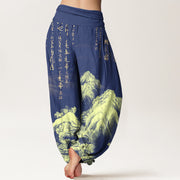 Buddha Stones Pure Cotton Chinese Calligraphy Landscape Painting Women's Elastic Waist Harem Pants - image 9
