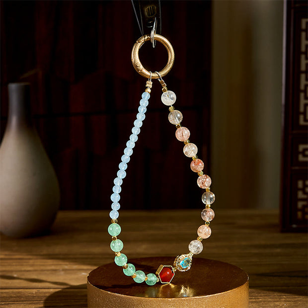 Buddha Stones Super Seven Crystal Blue Chalcedony Beaded Healing Key Chain Phone Hanging Decoration - image 2