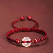 Buddha Stones Peace Buckle White Agate Flat Knot Diamond Knot Red String Connection Bracelet - Flat Knot DarkRed String - image 0