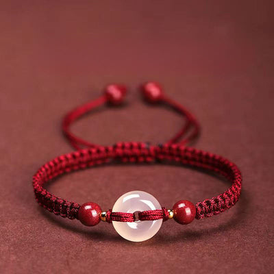 Buddha Stones Peace Buckle White Agate Flat Knot Diamond Knot Red String Connection Bracelet - Flat Knot DarkRed String - image 0