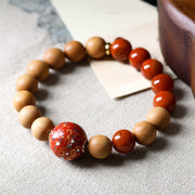 Buddha Stones Lacquer Craft Bead Sandalwood South Red Agated Protection Bracelet - Sandalwood(Wrist Circumference: 14-16cm) - image 1