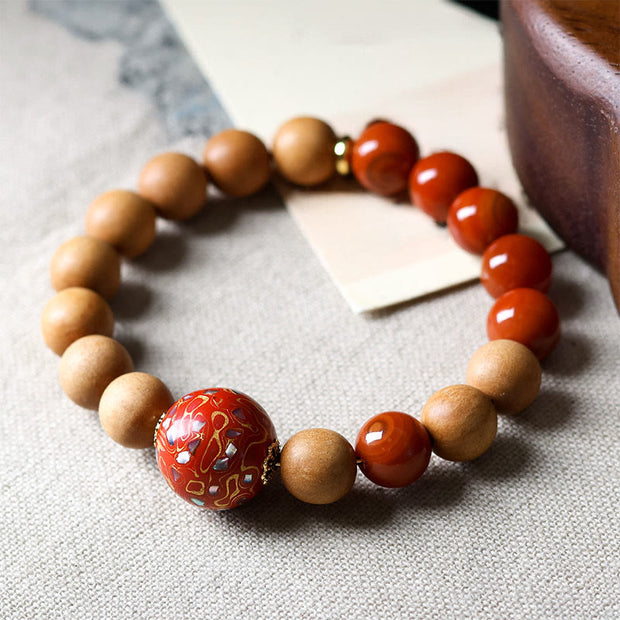 Buddha Stones Lacquer Craft Bead Sandalwood South Red Agated Protection Bracelet - Sandalwood(Wrist Circumference: 14-16 cm) - image 1