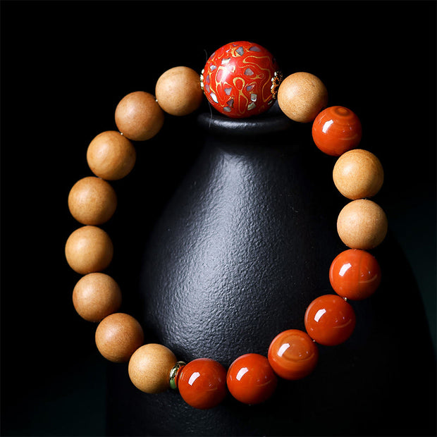 Buddha Stones Lacquer Craft Bead Sandalwood South Red Agated Protection Bracelet - image 5