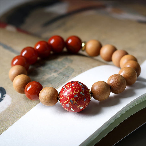 Buddha Stones Lacquer Craft Bead Sandalwood South Red Agated Protection Bracelet - image 0