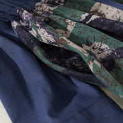 Buddha Stones Fall Printed Patchwork Design Drawstring Long Sleeve Linen Midi Dress With Pockets - image 6