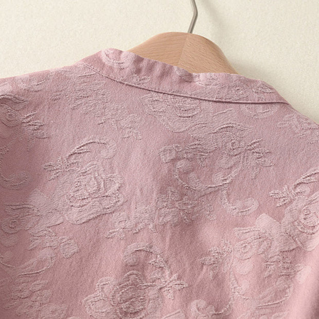 Buddha Stones Jacquard Diagonal Placket Long Sleeve Women's Cotton Linen Buttons Shirt - image 14