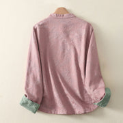 Buddha Stones Jacquard Diagonal Placket Long Sleeve Women's Cotton Linen Buttons Shirt - image 12