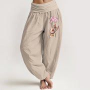 Buddha Stones Hand Holding Delicate Lotus Pattern Women's Elastic Waist Harem Cotton Pants - Tan - US16，UK/AU20，EU48 (3XL) - image 11