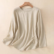 Buddha Stones Jacquard Irregular Hem Pleated Design Women's Cotton Long Sleeve Shirt - Khaki - US8-10，UK/AU12-14，EU40-42 (2XL) - image 25