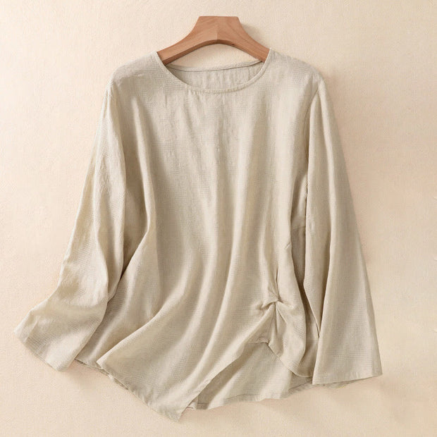 Buddha Stones Jacquard Irregular Hem Pleated Design Women's Cotton Long Sleeve Shirt - Khaki - US8-10，UK/AU12-14，EU40-42 (2XL) - image 25