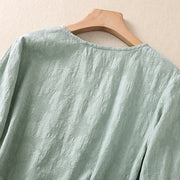 Buddha Stones Jacquard Irregular Hem Pleated Design Women's Cotton Long Sleeve Shirt - image 36