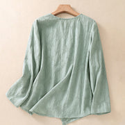 Buddha Stones Jacquard Irregular Hem Pleated Design Women's Cotton Long Sleeve Shirt - image 34