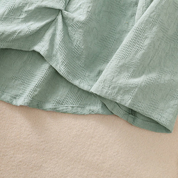 Buddha Stones Jacquard Irregular Hem Pleated Design Women's Cotton Long Sleeve Shirt - image 38