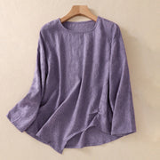 Buddha Stones Jacquard Irregular Hem Pleated Design Women's Cotton Long Sleeve Shirt - DarkViolet - US8-10，UK/AU12-14，EU40-42 (2XL) - image 0