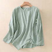 Buddha Stones Jacquard Irregular Hem Pleated Design Women's Cotton Long Sleeve Shirt - Aquamarine - US8-10，UK/AU12-14，EU40-42 (2XL) - image 33