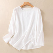 Buddha Stones Jacquard Irregular Hem Pleated Design Women's Cotton Long Sleeve Shirt - White - US8-10，UK/AU12-14，EU40-42 (2XL) - image 8