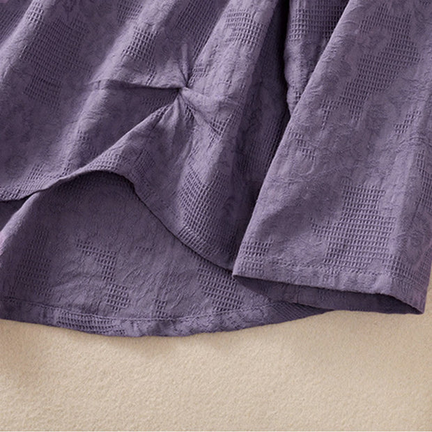 Buddha Stones Jacquard Irregular Hem Pleated Design Women's Cotton Long Sleeve Shirt - image 6