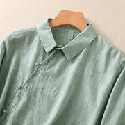 Buddha Stones Fall Embroidery Asymmetrical Design Frog-Button Women's Cotton Long Sleeve Shirt - image 2