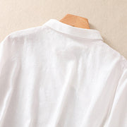 Buddha Stones Fall Embroidery Asymmetrical Design Frog-Button Women's Cotton Long Sleeve Shirt - image 10