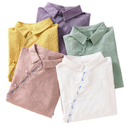 Buddha Stones Fall Embroidery Asymmetrical Design Frog-Button Women's Cotton Long Sleeve Shirt - image 40