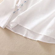 Buddha Stones Fall Embroidery Asymmetrical Design Frog-Button Women's Cotton Long Sleeve Shirt - image 12