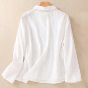 Buddha Stones Fall Embroidery Asymmetrical Design Frog-Button Women's Cotton Long Sleeve Shirt - image 8