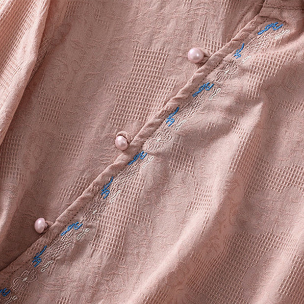 Buddha Stones Fall Embroidery Asymmetrical Design Frog-Button Women's Cotton Long Sleeve Shirt - image 18