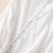 Buddha Stones Fall Embroidery Asymmetrical Design Frog-Button Women's Cotton Long Sleeve Shirt - image 11