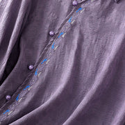 Buddha Stones Fall Embroidery Asymmetrical Design Frog-Button Women's Cotton Long Sleeve Shirt - image 35