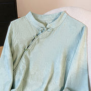 Buddha Stones Commute Jacquard Chinese Frog-Button Mandarin Collar Long Sleeve Women's Cotton Shirt - image 3