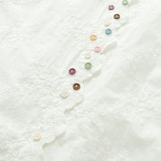 Buddha Stones Fall Ruffled Collar Embroidered Relief Flower Buttons Women's Cotton Long Sleeve Shirt - image 6