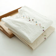 Buddha Stones Fall Ruffled Collar Embroidered Relief Flower Buttons Women's Cotton Long Sleeve Shirt - image 15