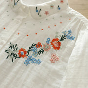 Buddha Stones Fall White Colorful Floral Embroidery Buttons Women's Cotton Long Sleeve Shirt - image 8