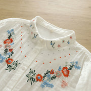 Buddha Stones Fall White Colorful Floral Embroidery Buttons Women's Cotton Long Sleeve Shirt - image 6