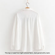 Buddha Stones Fall White Green Grass Buttons Women's Cotton Long Sleeve Shirt - image 2