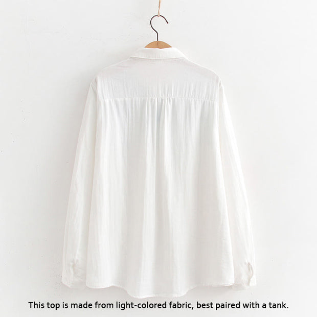 Buddha Stones Fall White Green Grass Buttons Women's Cotton Long Sleeve Shirt - image 2